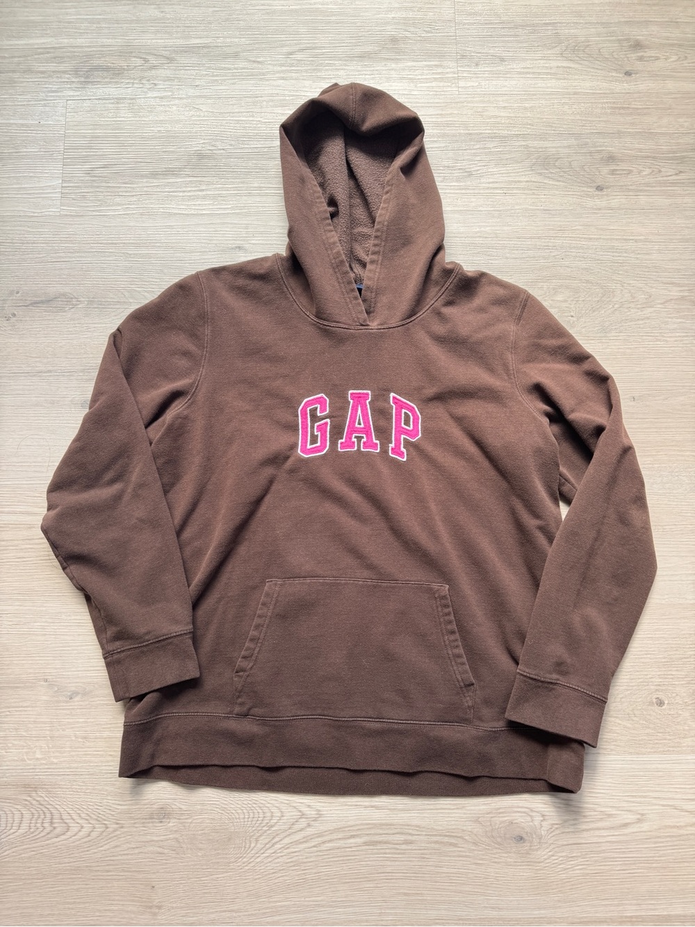 Vintage 2000s Gap Stretch brown pink spellout logo hoodie size XL